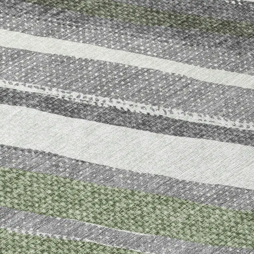 Fern Green Ivory And Gray Striped Washable Indoor Outdoor Area Rug Photo 6