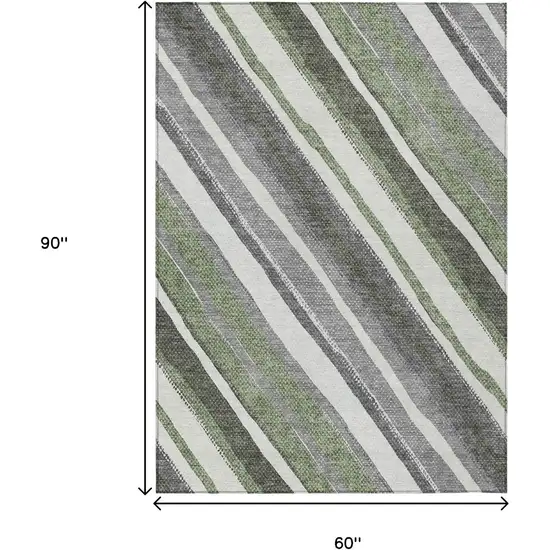 Fern Green Ivory And Gray Striped Washable Indoor Outdoor Area Rug Photo 3