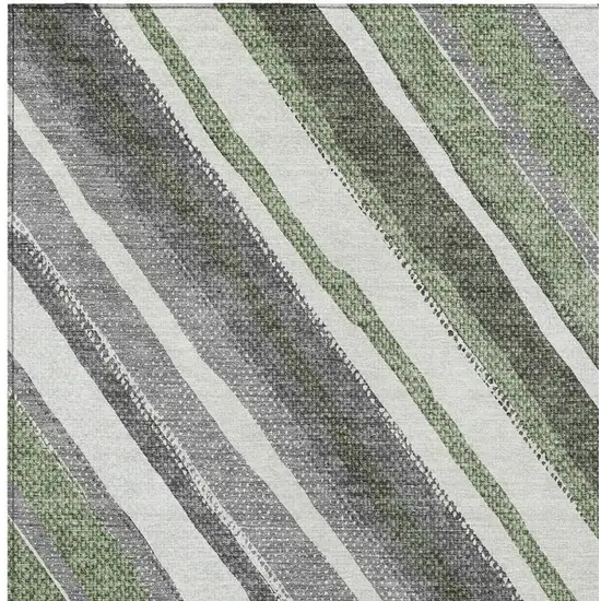 Fern Green Ivory And Gray Striped Washable Indoor Outdoor Area Rug Photo 7