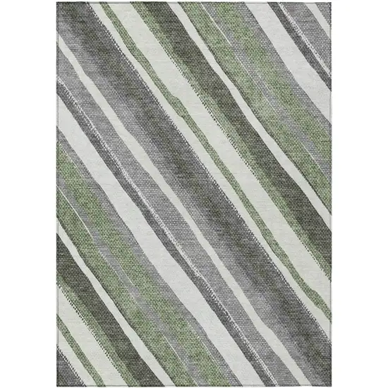 Fern Green Ivory And Gray Striped Washable Indoor Outdoor Area Rug Photo 2