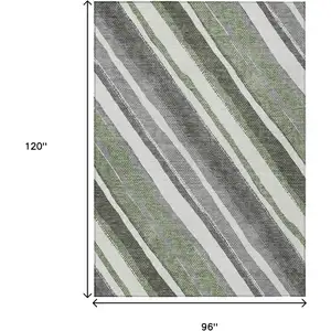 Photo of Fern Green Ivory And Gray Striped Washable Indoor Outdoor Area Rug