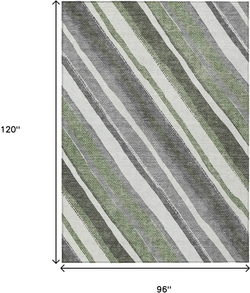 Fern Green Ivory And Gray Striped Washable Indoor Outdoor Area Rug Photo 3