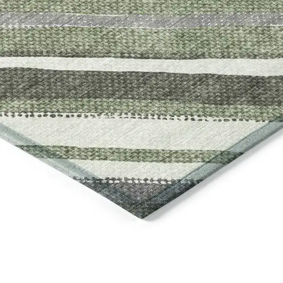 Fern Green Ivory And Gray Striped Washable Indoor Outdoor Area Rug Photo 5