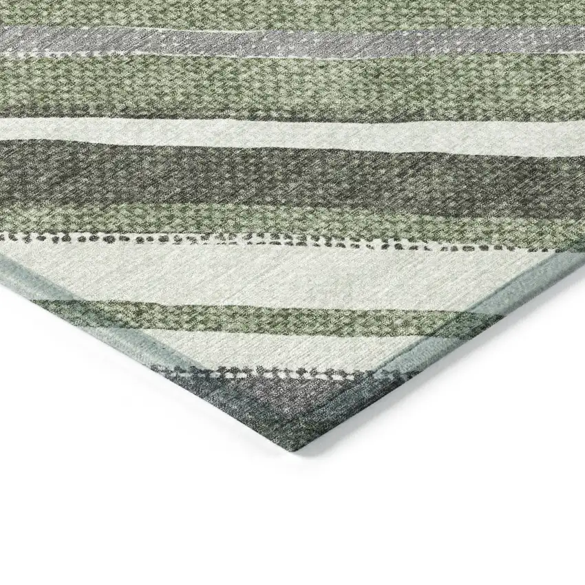 Fern Green Ivory And Gray Striped Washable Indoor Outdoor Area Rug Photo 6