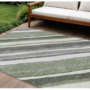 Photo of Fern Green Ivory And Gray Striped Washable Indoor Outdoor Area Rug