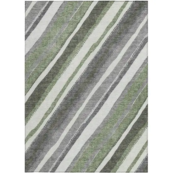 Fern Green Ivory And Gray Striped Washable Indoor Outdoor Area Rug Photo 4