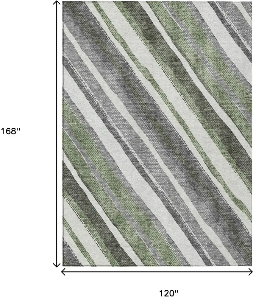 Fern Green Ivory And Gray Striped Washable Indoor Outdoor Area Rug Photo 3