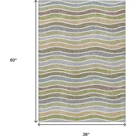 Fern Green Ivory And Wheat Striped Washable Indoor Outdoor Area Rug Photo 3