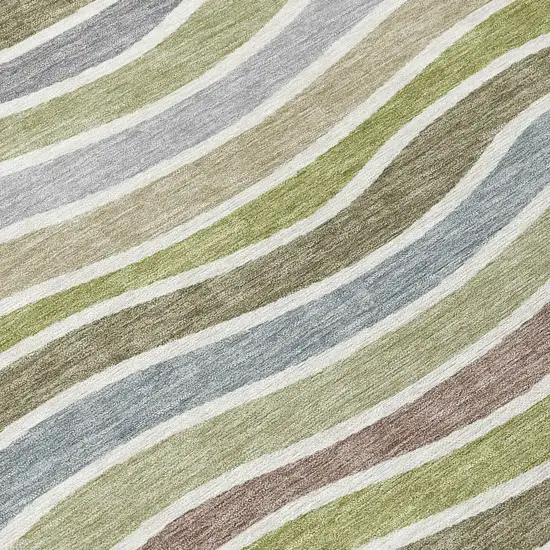 Fern Green Ivory And Wheat Striped Washable Indoor Outdoor Area Rug Photo 8
