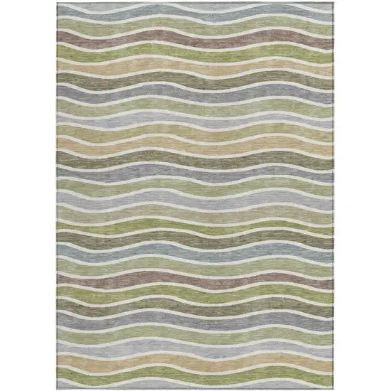 Fern Green Ivory And Wheat Striped Washable Indoor Outdoor Area Rug Photo 4