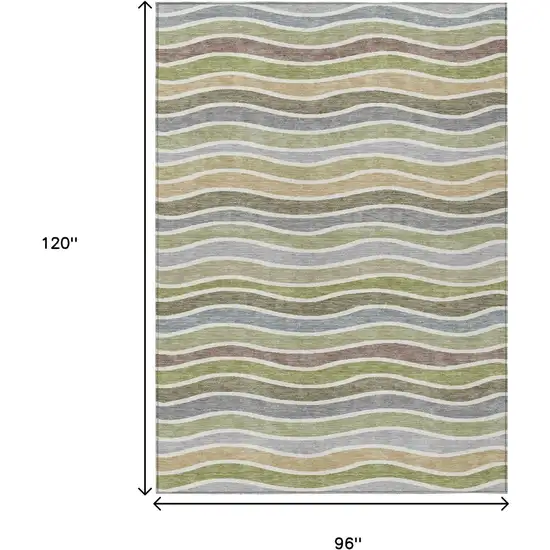 Fern Green Ivory And Wheat Striped Washable Indoor Outdoor Area Rug Photo 3