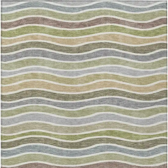 Fern Green Ivory And Wheat Striped Washable Indoor Outdoor Area Rug Photo 7