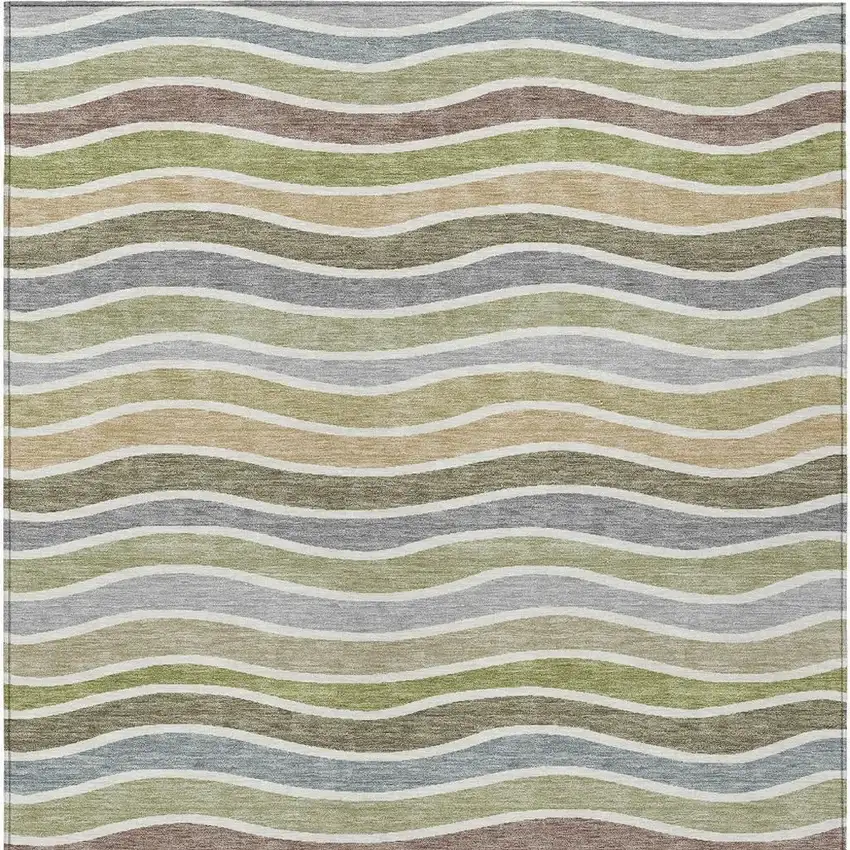 Fern Green Ivory And Wheat Striped Washable Indoor Outdoor Area Rug Photo 7