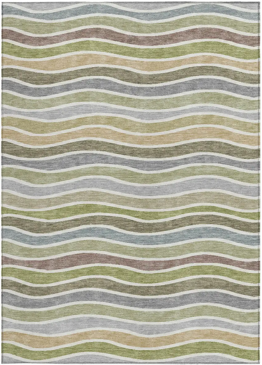 Fern Green Ivory And Wheat Striped Washable Indoor Outdoor Area Rug Photo 4