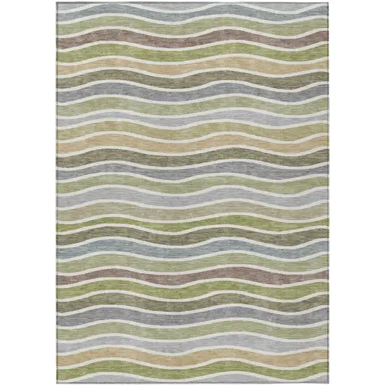 Fern Green Ivory And Wheat Striped Washable Indoor Outdoor Area Rug Photo 2