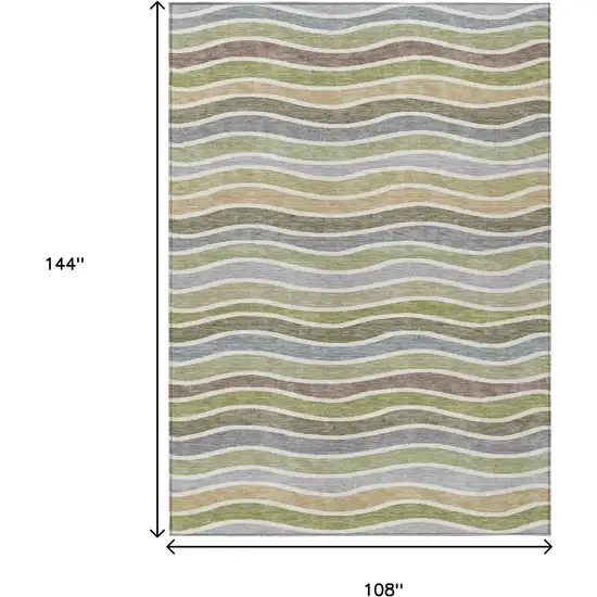 Fern Green Ivory And Wheat Striped Washable Indoor Outdoor Area Rug Photo 3