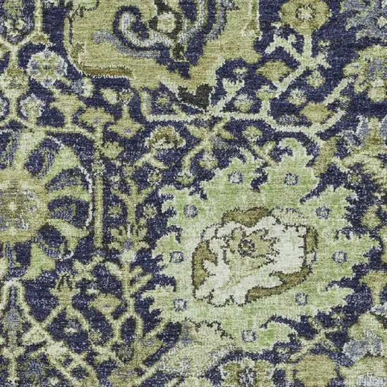 Fern Green Navy Blue And Ivory Damask Washable Area Rug With UV Protection Photo 2