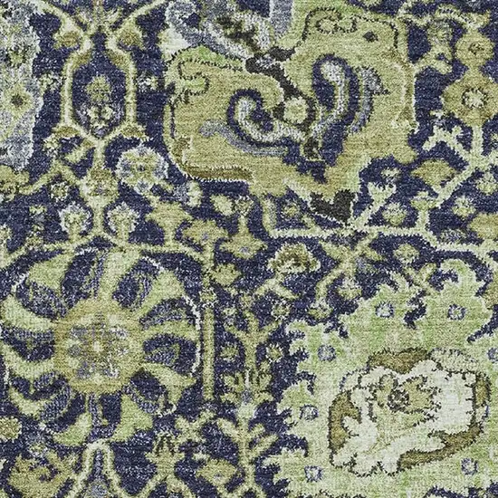 Fern Green Navy Blue And Ivory Damask Washable Area Rug With UV Protection Photo 2