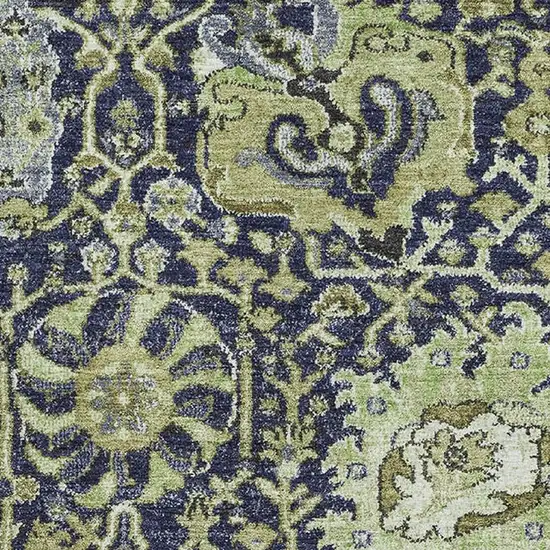 Fern Green Navy Blue And Ivory Damask Washable Area Rug With UV Protection Photo 2