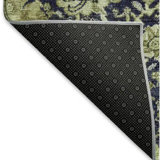 Fern Green Navy Blue And Ivory Damask Washable Area Rug With UV Protection Photo 6