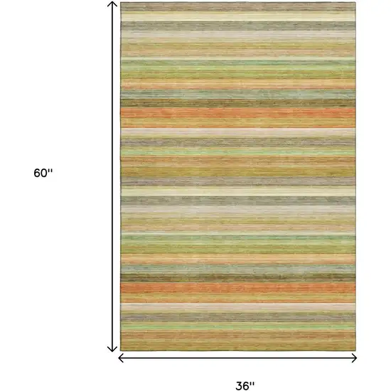 Fern Green Orange And Beige Striped Washable Area Rug With UV Protection Photo 6