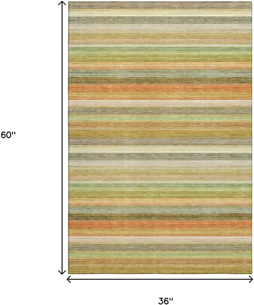 Fern Green Orange And Beige Striped Washable Area Rug With UV Protection Photo 6