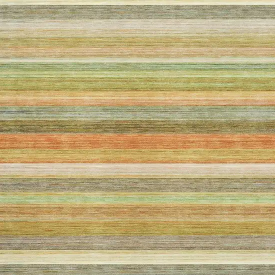 Fern Green Orange And Beige Striped Washable Area Rug With UV Protection Photo 3