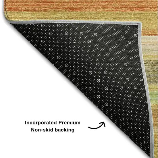Fern Green Orange And Beige Striped Washable Area Rug With UV Protection Photo 7