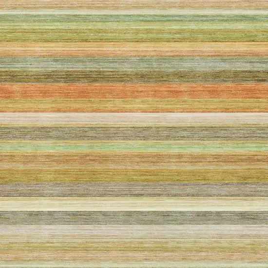 Fern Green Orange And Beige Striped Washable Area Rug With UV Protection Photo 3