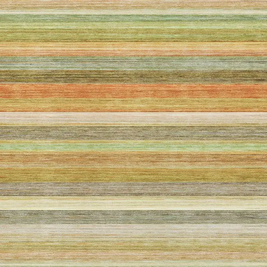 Fern Green Orange And Beige Striped Washable Area Rug With UV Protection Photo 3