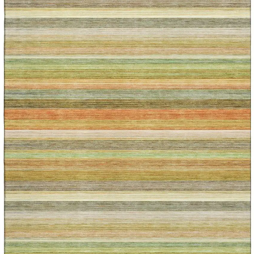 Fern Green Orange And Beige Striped Washable Area Rug With UV Protection Photo 4