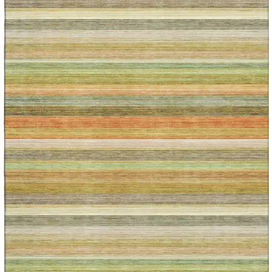 Fern Green Orange And Beige Striped Washable Area Rug With UV Protection Photo 3