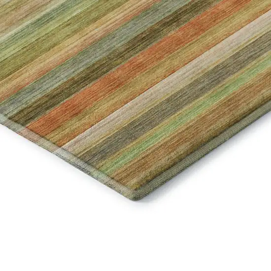 Fern Green Orange And Beige Striped Washable Area Rug With UV Protection Photo 9