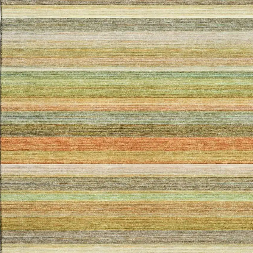 Fern Green Orange And Beige Striped Washable Area Rug With UV Protection Photo 4