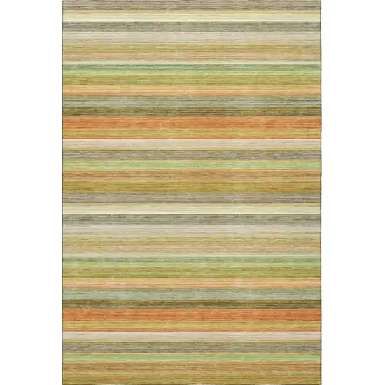 Fern Green Orange And Beige Striped Washable Area Rug With UV Protection Photo 3