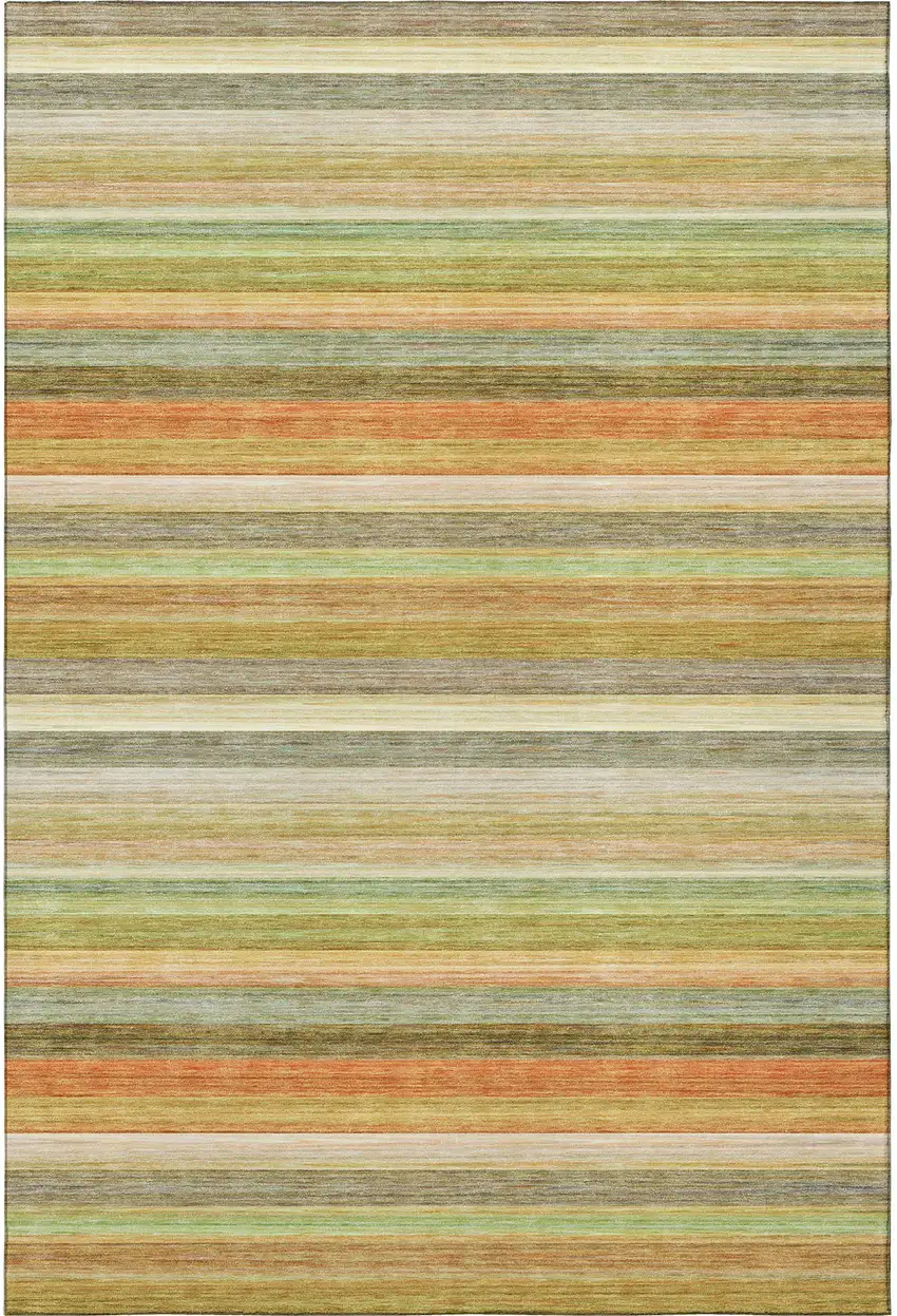 Fern Green Orange And Beige Striped Washable Area Rug With UV Protection Photo 3