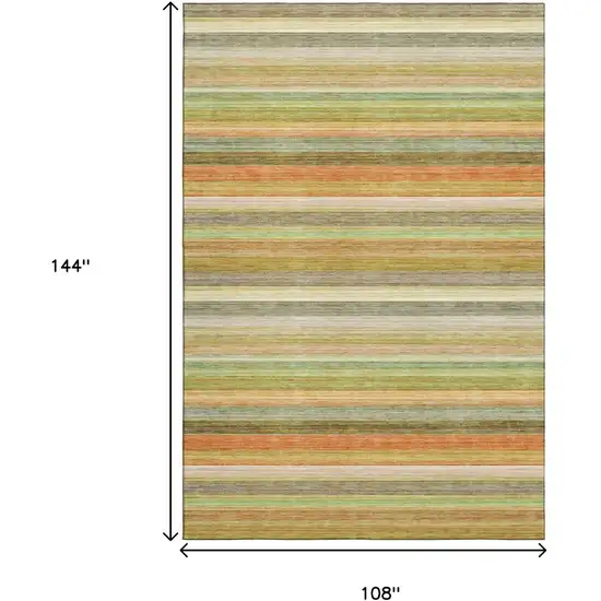 Fern Green Orange And Beige Striped Washable Area Rug With UV Protection Photo 7
