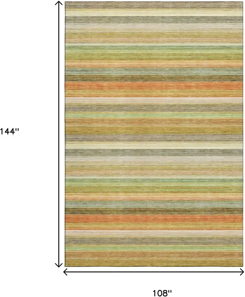 Fern Green Orange And Beige Striped Washable Area Rug With UV Protection Photo 7