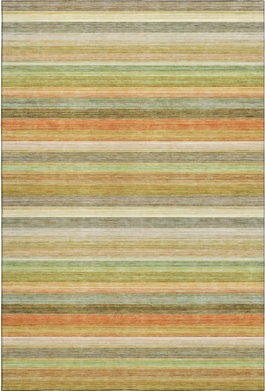 Fern Green Orange And Beige Striped Washable Area Rug With UV Protection Photo 1