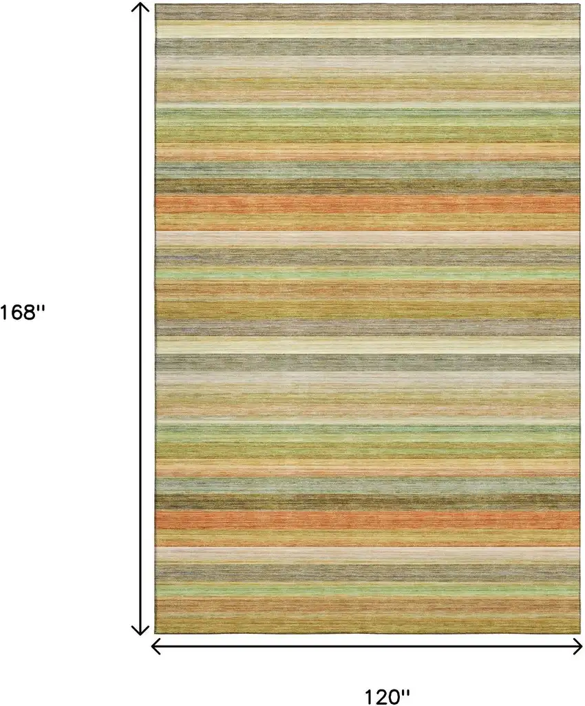 Fern Green Orange And Beige Striped Washable Area Rug With UV Protection Photo 6