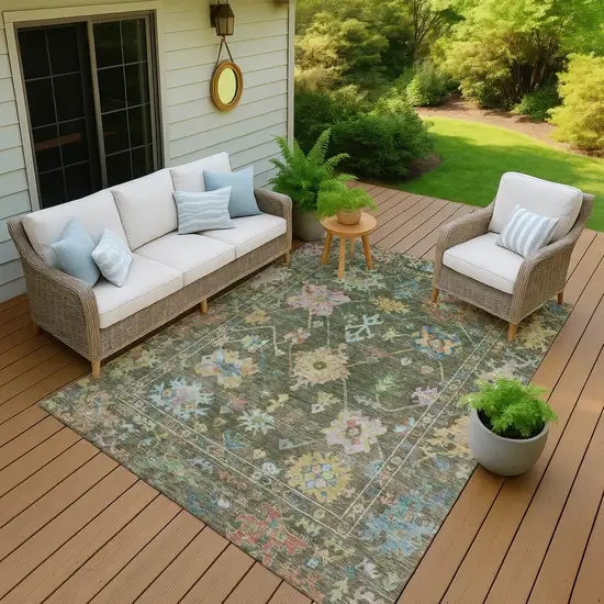 Fern Green Pink And Blue Floral Washable Indoor Outdoor Area Rug Photo 7