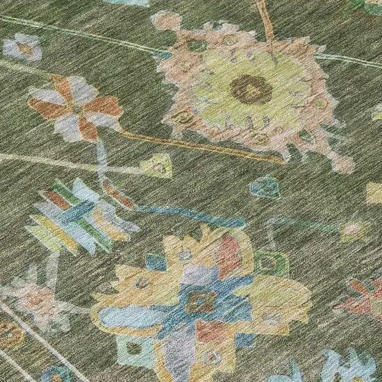 Fern Green Pink And Blue Floral Washable Indoor Outdoor Area Rug Photo 6