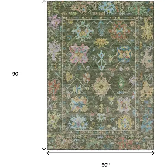 Fern Green Pink And Blue Floral Washable Indoor Outdoor Area Rug Photo 3
