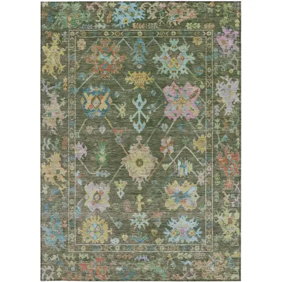 Fern Green Pink And Blue Floral Washable Indoor Outdoor Area Rug Photo 5