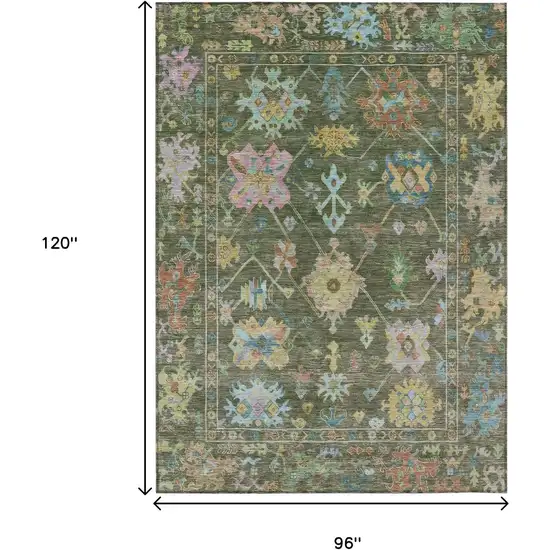 Fern Green Pink And Blue Floral Washable Indoor Outdoor Area Rug Photo 3