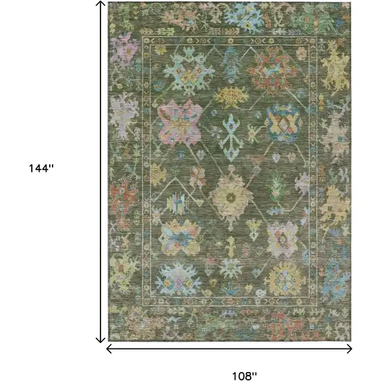 Fern Green Pink And Blue Floral Washable Indoor Outdoor Area Rug Photo 3