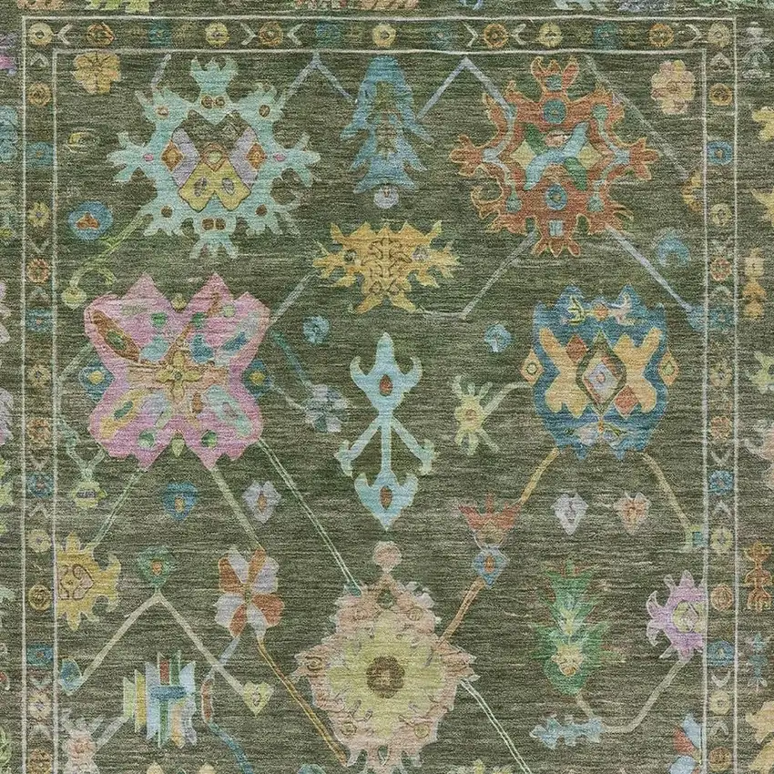 Fern Green Pink And Blue Floral Washable Indoor Outdoor Area Rug Photo 5