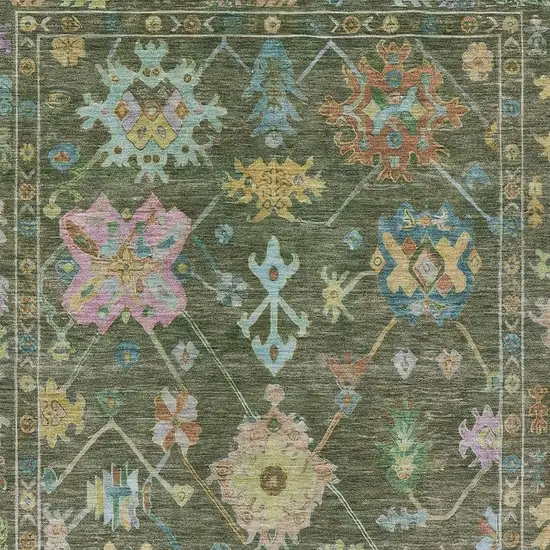 Fern Green Pink And Blue Floral Washable Indoor Outdoor Area Rug Photo 5