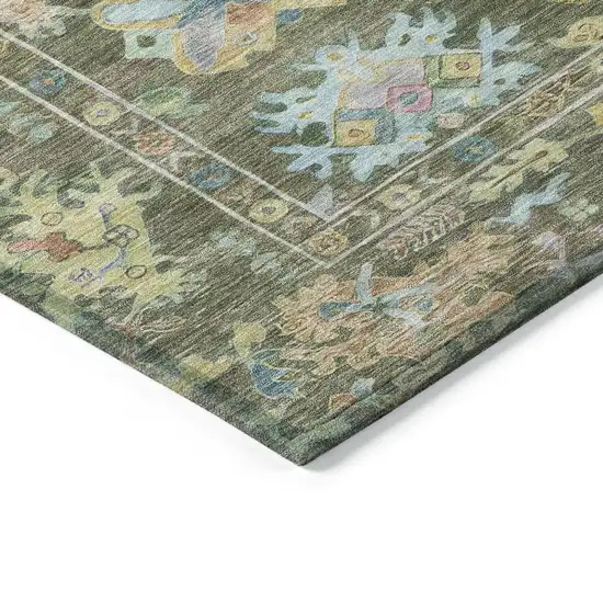 Fern Green Pink And Blue Floral Washable Indoor Outdoor Area Rug Photo 6