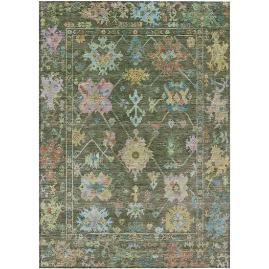 Fern Green Pink And Blue Floral Washable Indoor Outdoor Area Rug Photo 2